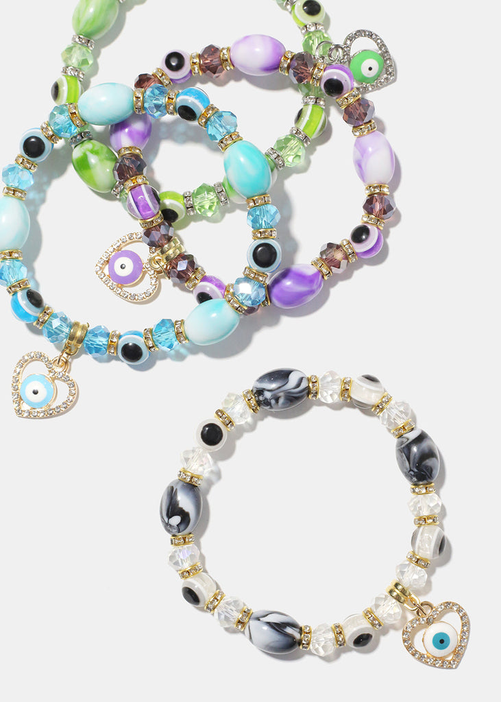 Light Color Bead Bracelet with Heart & evil Eye  JEWELRY - Shop Miss A