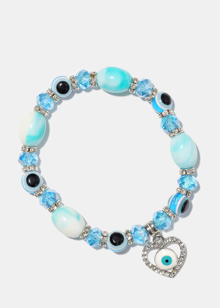 Light Color Bead Bracelet with Heart & evil Eye L. Blue/silver JEWELRY - Shop Miss A