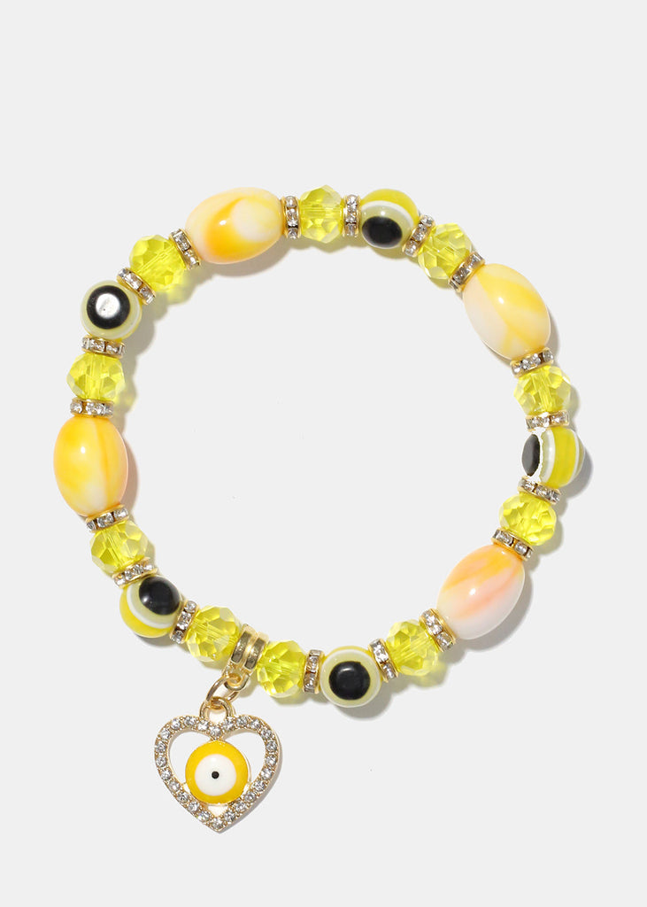 Light Color Bead Bracelet with Heart & evil Eye Yellow/gold JEWELRY - Shop Miss A
