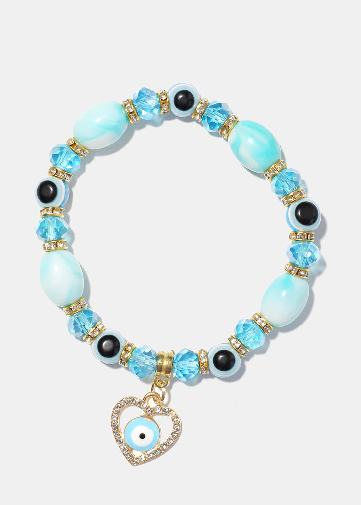 Light Color Bead Bracelet with Heart & evil Eye L. Blue/gold JEWELRY - Shop Miss A