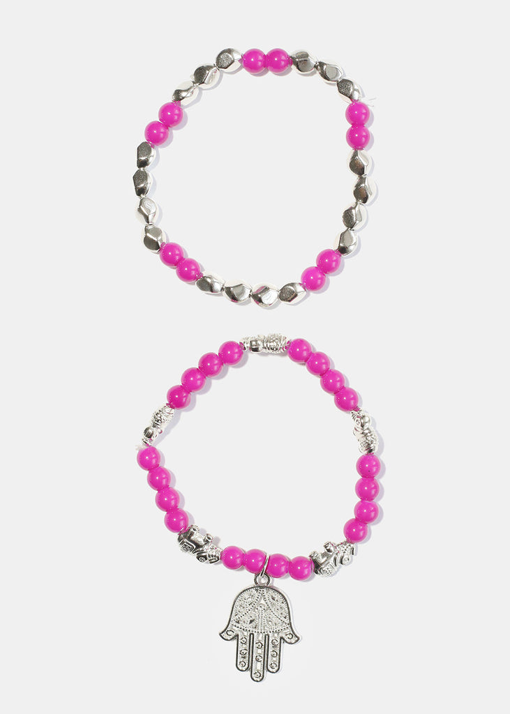 Bead Bracelet with Hamsa Hand Pink/silver JEWELRY - Shop Miss A
