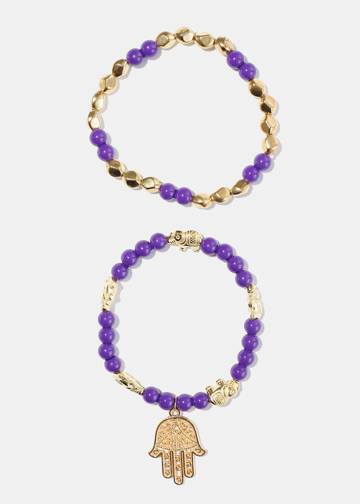 Bead Bracelet with Hamsa Hand Purple/gold JEWELRY - Shop Miss A