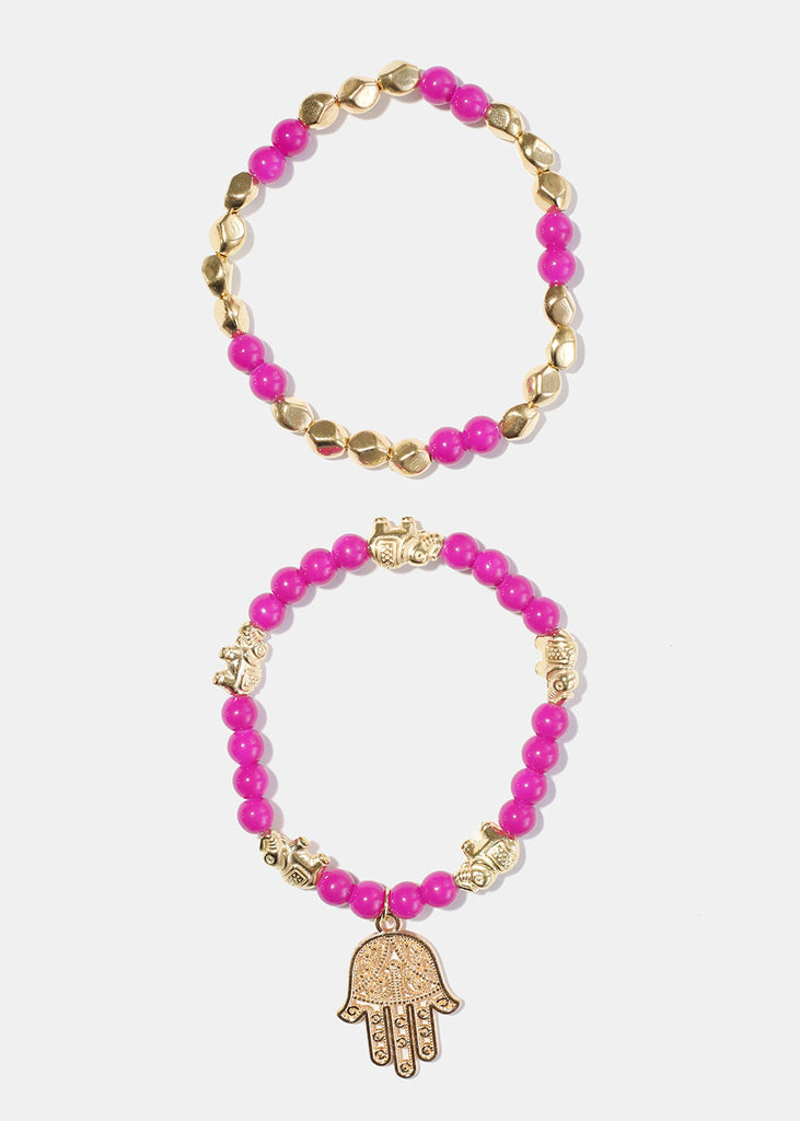 Bead Bracelet with Hamsa Hand Pink/gold JEWELRY - Shop Miss A