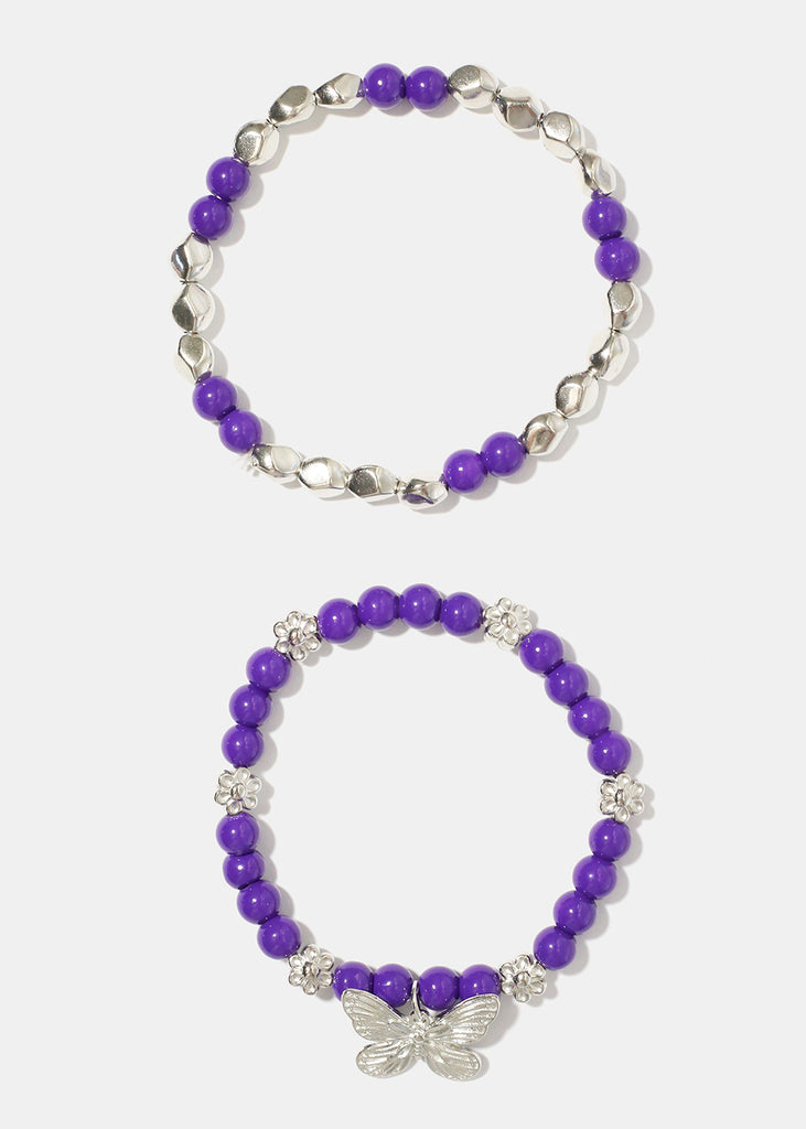Dark Bead Bracelet with Butterfly Purple/silver JEWELRY - Shop Miss A