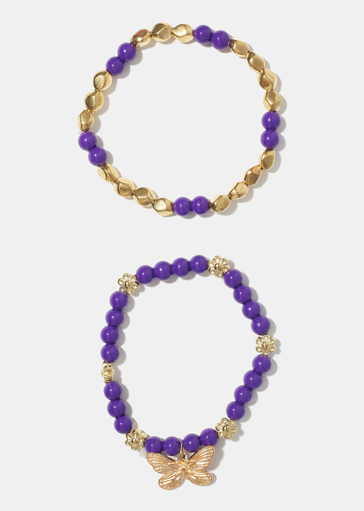 Dark Bead Bracelet with Butterfly Purple/gold JEWELRY - Shop Miss A