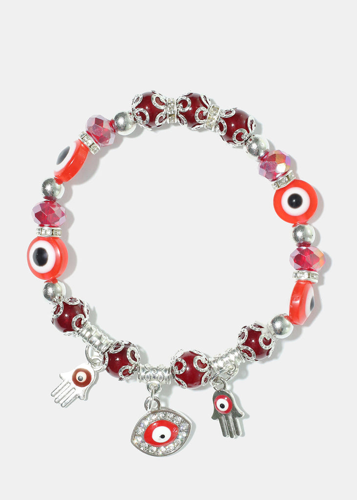 Evil Eye Colorful Bead Bracelet Red/Silver JEWELRY - Shop Miss A