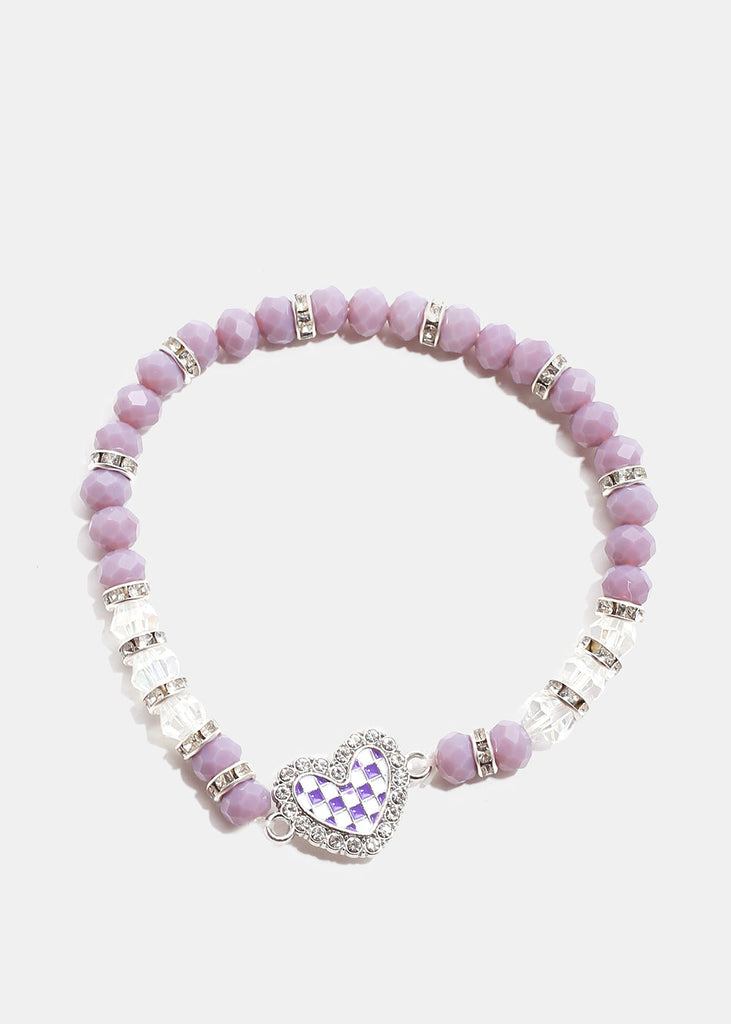 Checkered Heart Bead Bracelet S. Purple JEWELRY - Shop Miss A