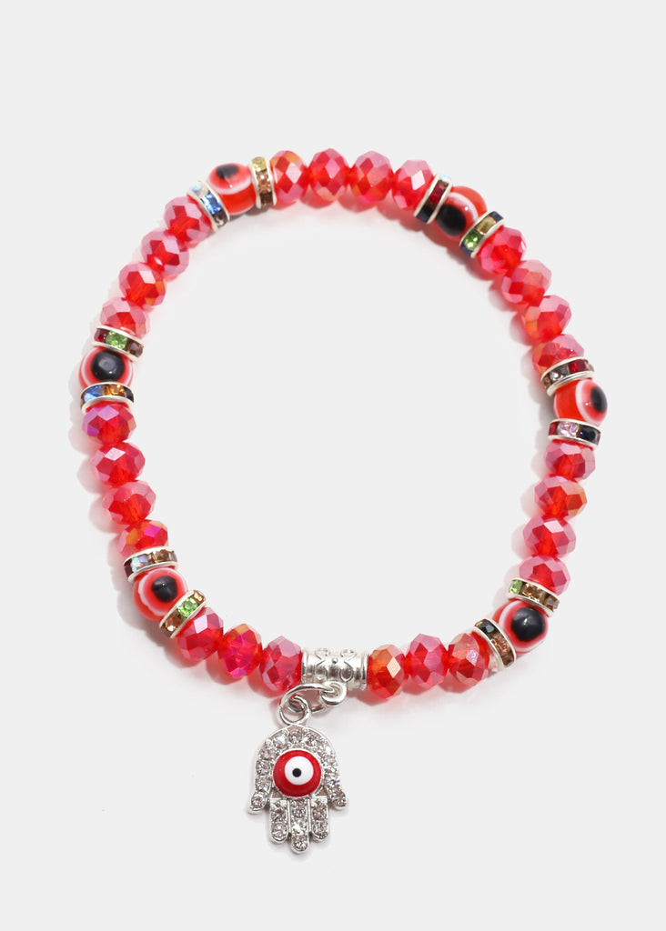 Red Hamsa Hand Bracelet with Multi Rhinestones Silver JEWELRY - Shop Miss A