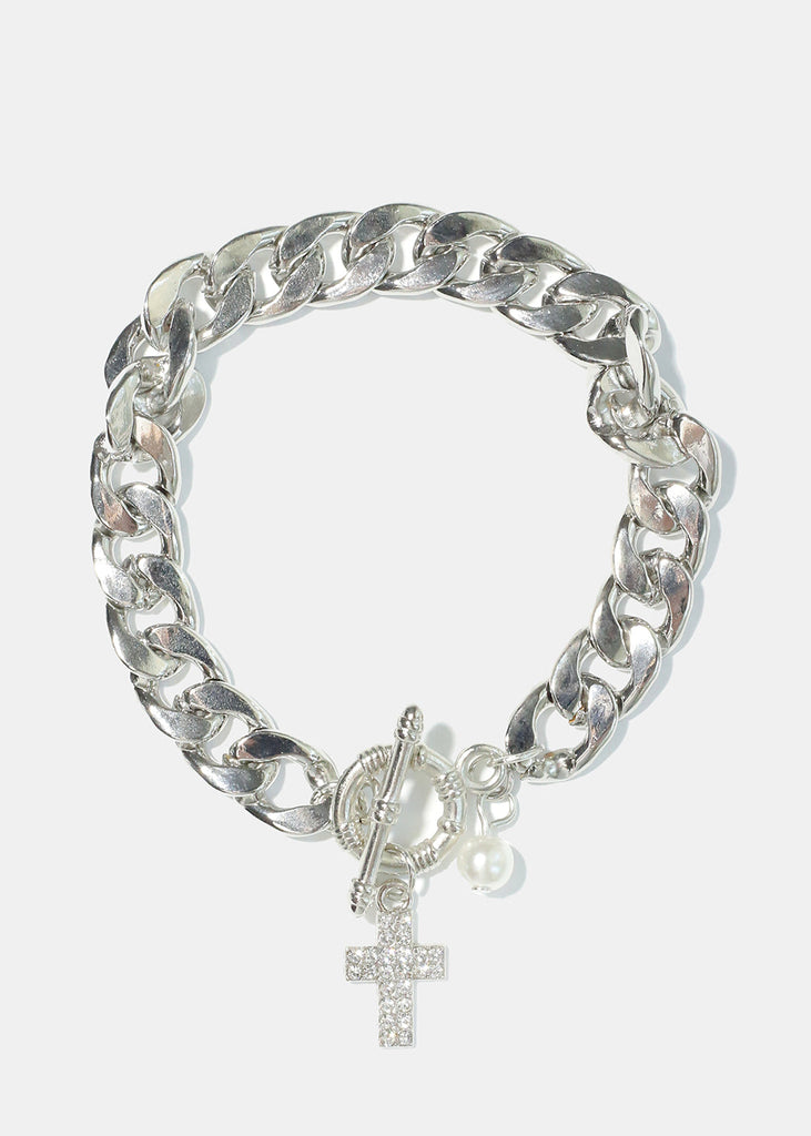 Thick Chain Bracelet with Cross S. Clear JEWELRY - Shop Miss A