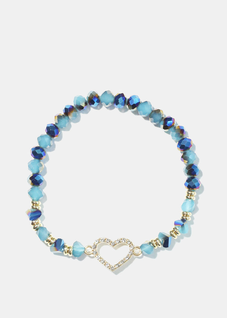 Rhinestone Heart Charm Bead Bracelet Blue JEWELRY - Shop Miss A