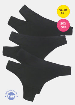 Her. Cotton Stretch Thongs - Black 6-Pack  ACCESSORIES - Shop Miss A