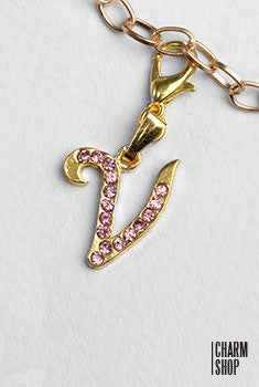 Gold Pink Italic Initial V Dangle Charm  CHARMS - Shop Miss A