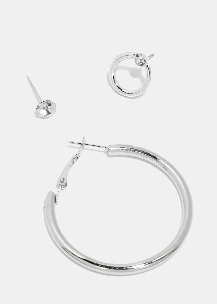 3-Pair Multi Design Earrings Silver JEWELRY - Shop Miss A