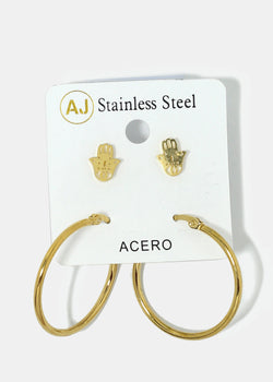 2-Pair Hamsa Hand & Hoop Earrings Gold JEWELRY - Shop Miss A
