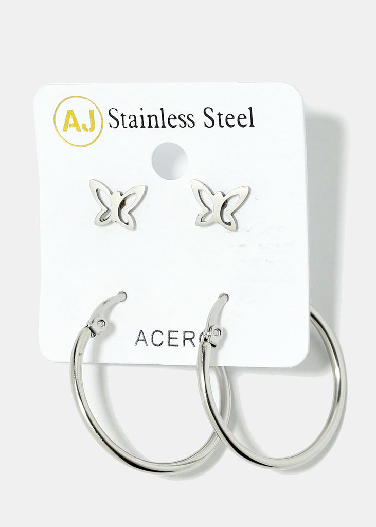 2-Pair Stud & Hoop Earrings Silver JEWELRY - Shop Miss A