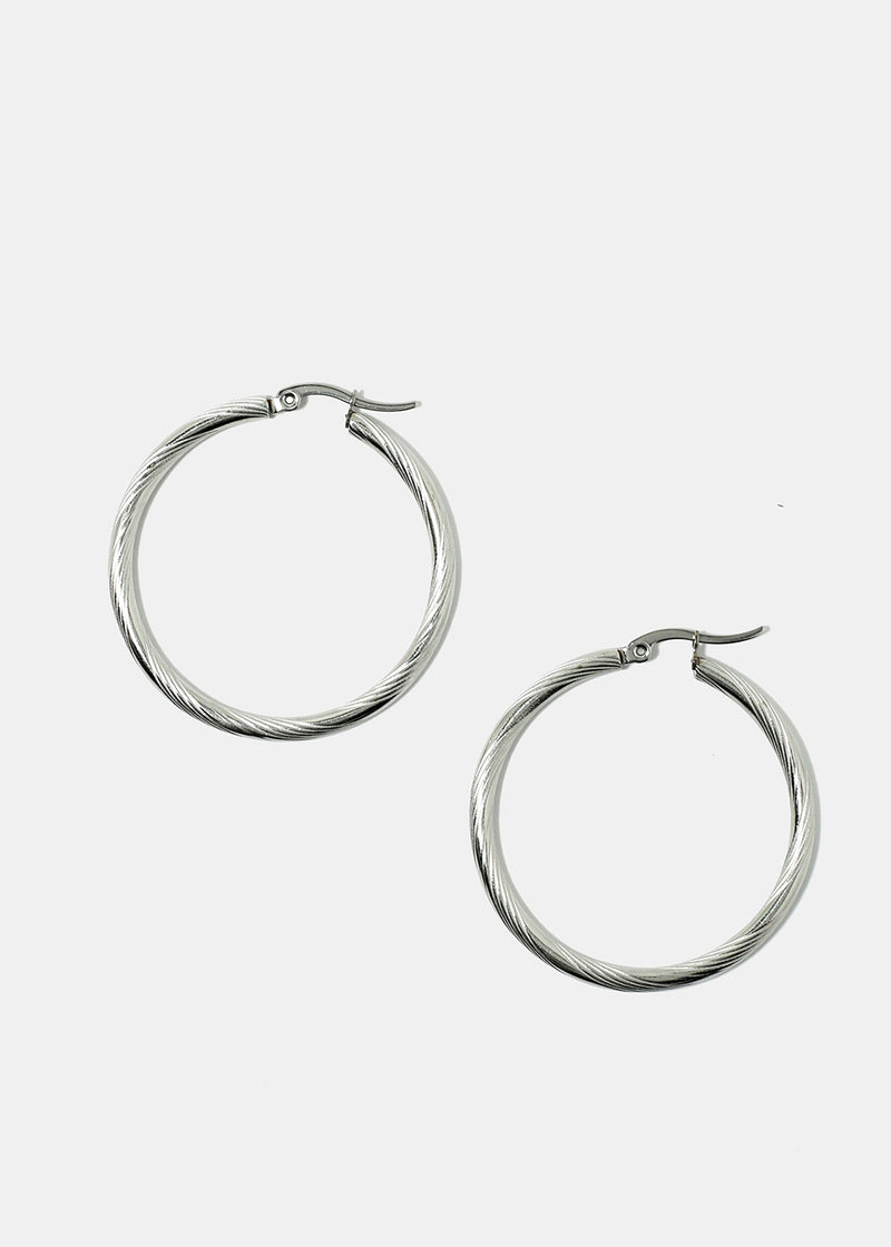 Medium Size Textured Hoop Earrings Silver JEWELRY - Shop Miss A