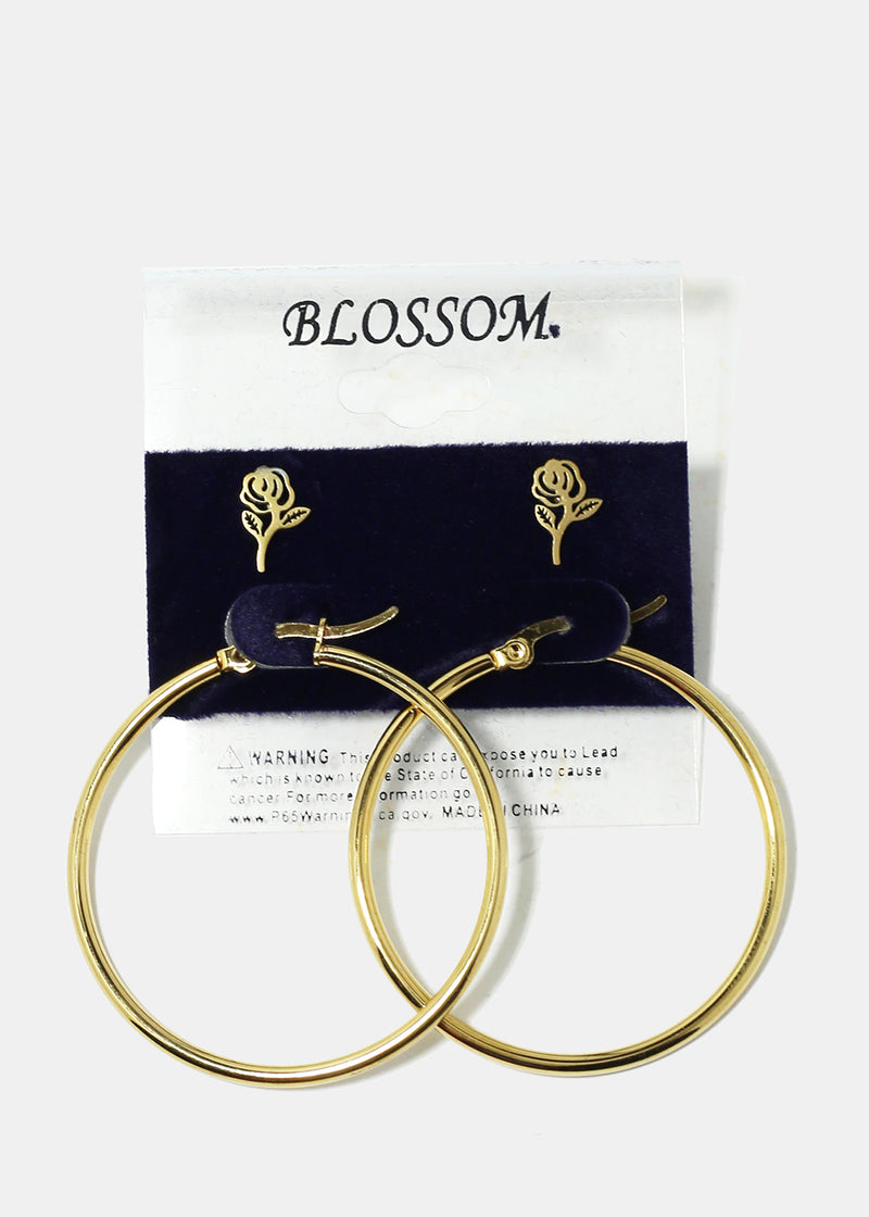 2-Pair Flower & Hoop Earrings Gold(Random) JEWELRY - Shop Miss A