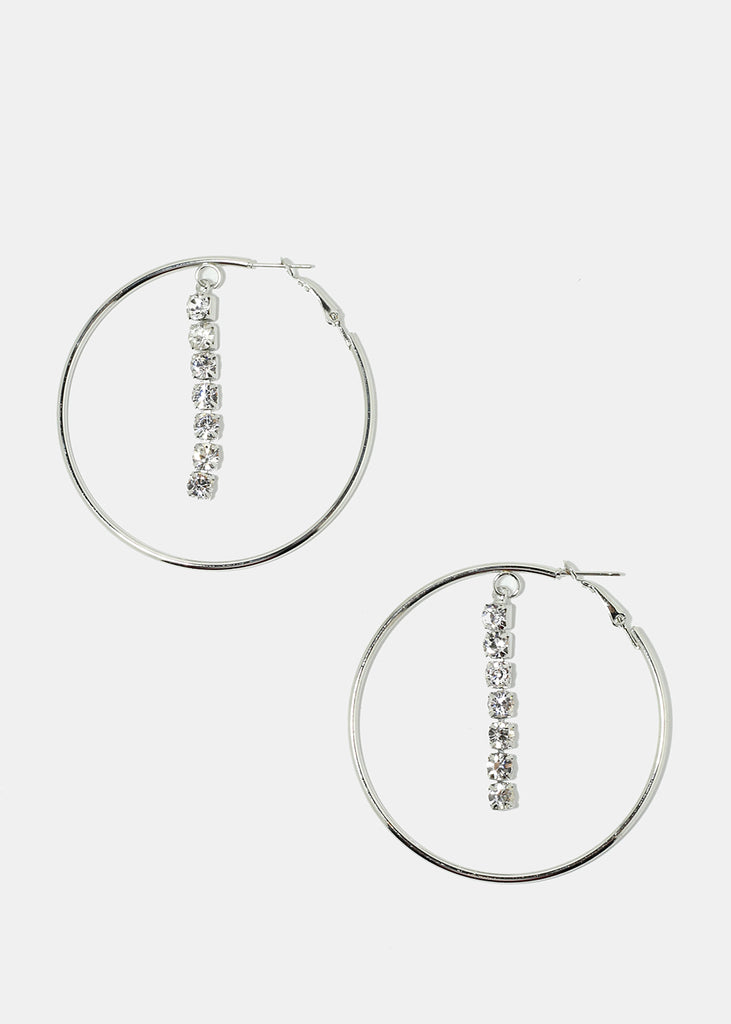 Rhinestone Dangle in Hoop Earrings Silver JEWELRY - Shop Miss A