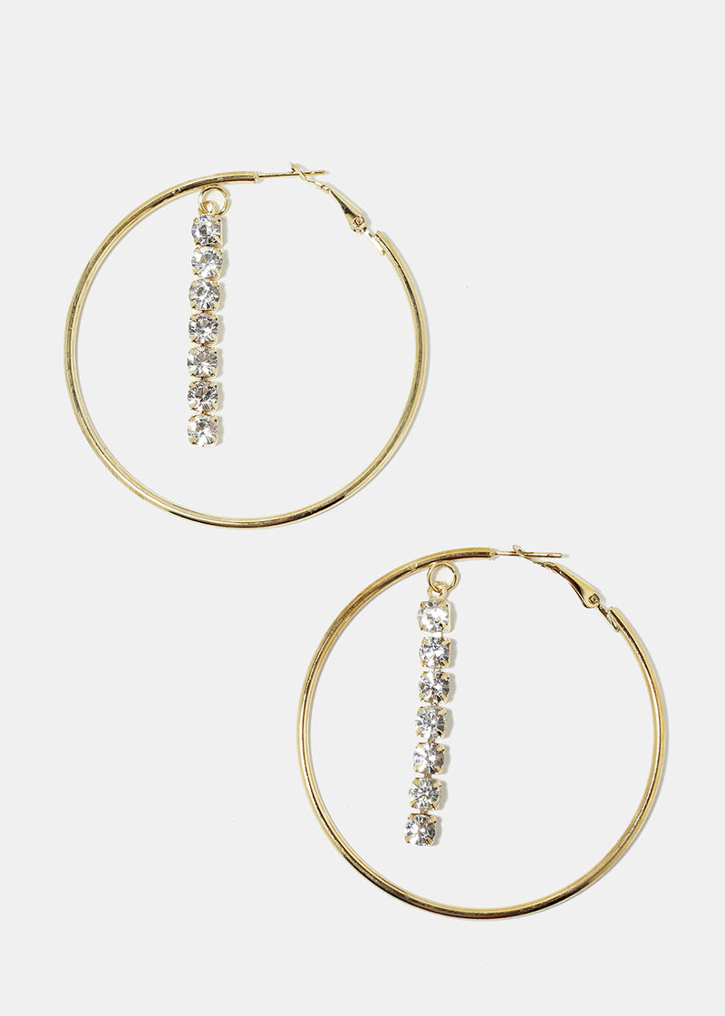 Rhinestone Dangle in Hoop Earrings Gold JEWELRY - Shop Miss A