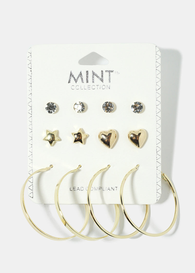 6-Pair Star Stud & Hoop Earrings Gold JEWELRY - Shop Miss A