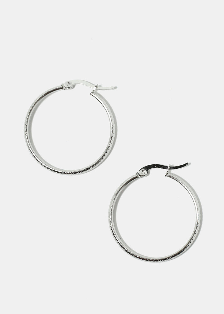 Textured Hoop Earrings Silver JEWELRY - Shop Miss A