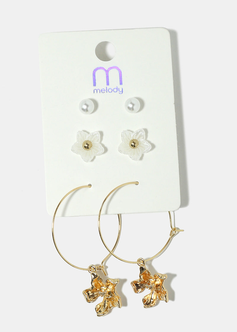 3-Pair Pearl & Flower Earrings  JEWELRY - Shop Miss A