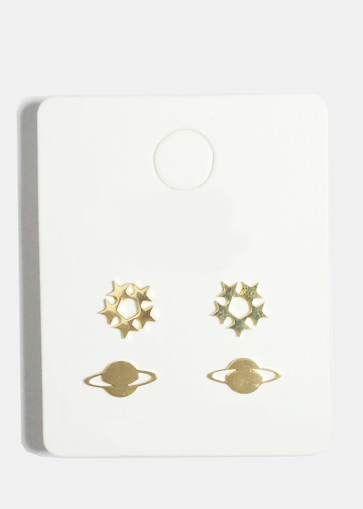 2-Pair Star & Planet Stud Earrings Gold JEWELRY - Shop Miss A