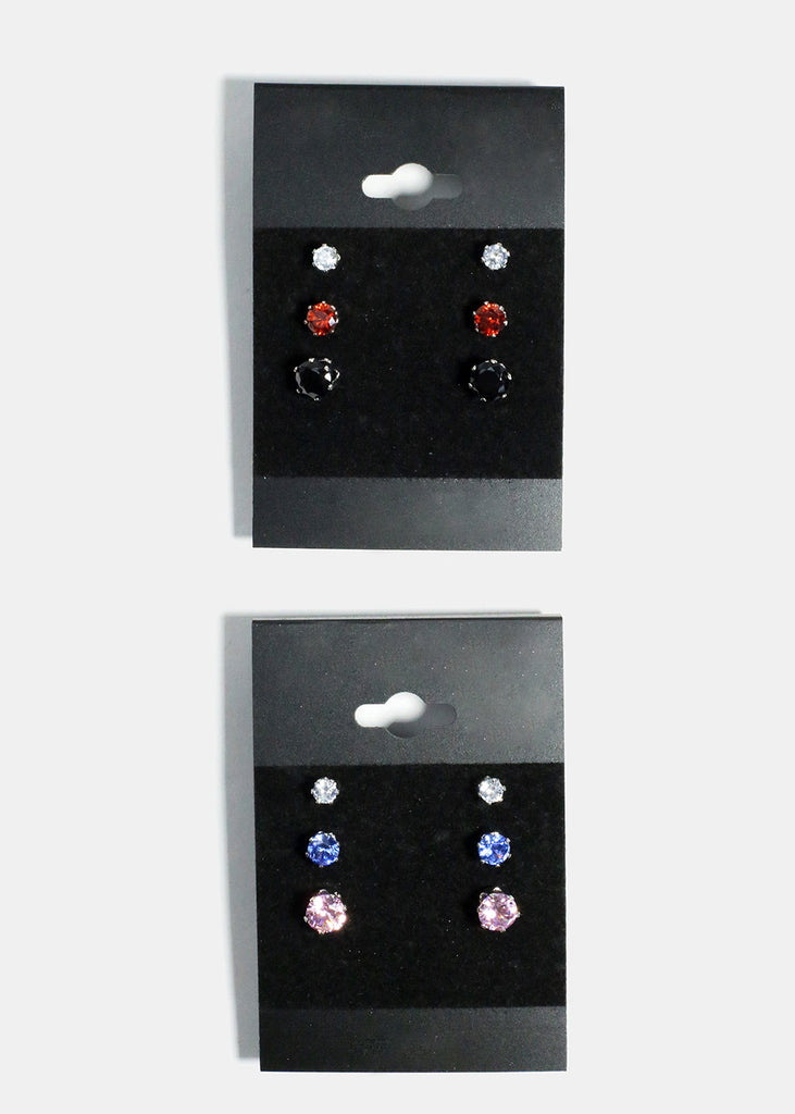 3-Pair Multi Size & Multi Color Rhinestone Stud Earrings Silver JEWELRY - Shop Miss A