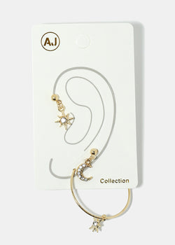 3-Piece Moon & Star Earrings Gold JEWELRY - Shop Miss A
