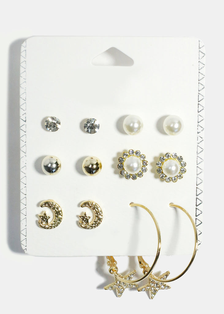 6-Pair Stud & Star Hoop Earrings Gold JEWELRY - Shop Miss A