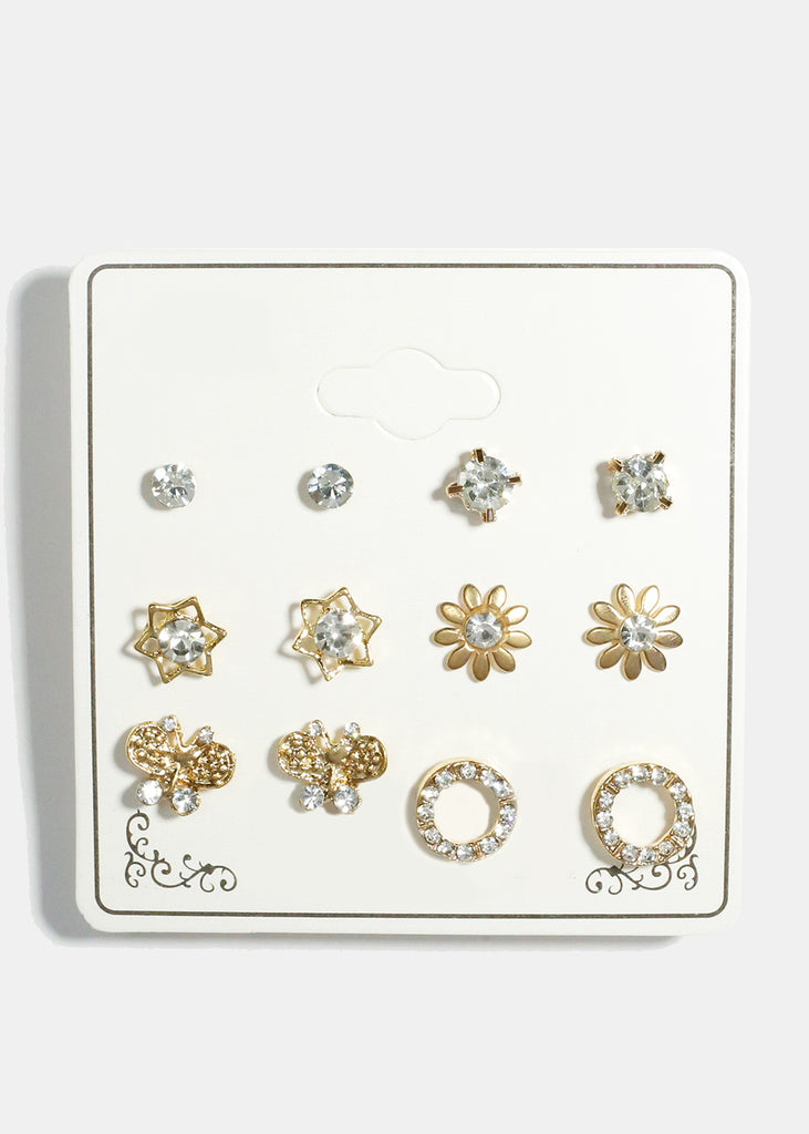 6-Pair Multi Design Stud Earrings Gold JEWELRY - Shop Miss A