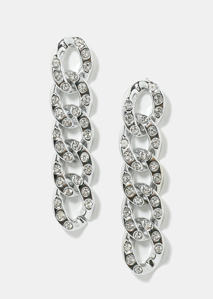 Rhinestone-Studded Chain Earrings Silver SALE - Shop Miss A