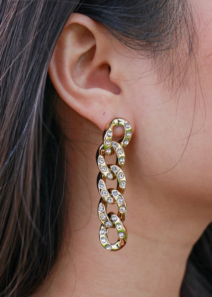 Rhinestone-Studded Chain Earrings  SALE - Shop Miss A