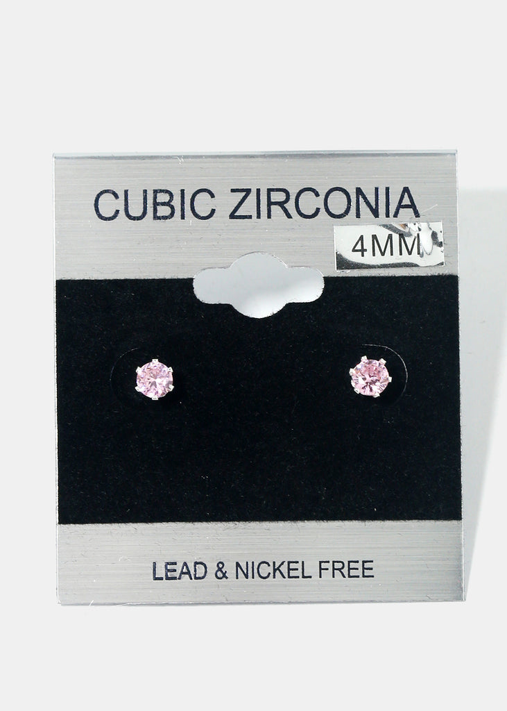 Small Rhinestone Stud Earrings Silver/Pink JEWELRY - Shop Miss A