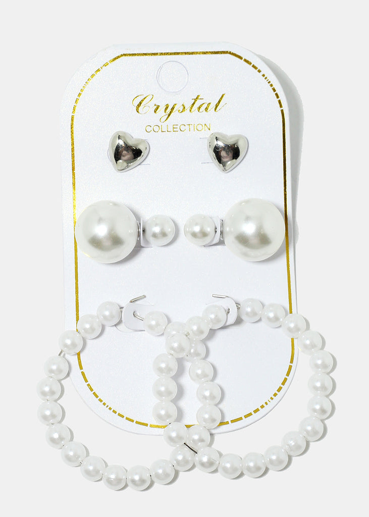 3-Pair Pearl Stud & Hoop Earrings Silver JEWELRY - Shop Miss A