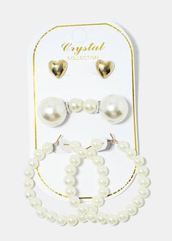 3-Pair Pearl Stud & Hoop Earrings Gold JEWELRY - Shop Miss A
