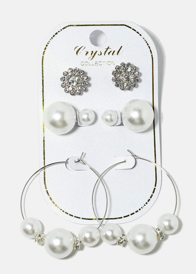 3-Pair Pearl Stud & Hoop Earrings Silver JEWELRY - Shop Miss A
