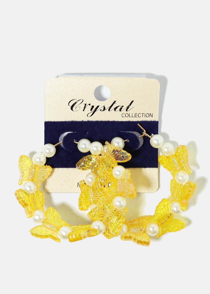 Butterfly & Pearl Hoop Earrings Yellow JEWELRY - Shop Miss A