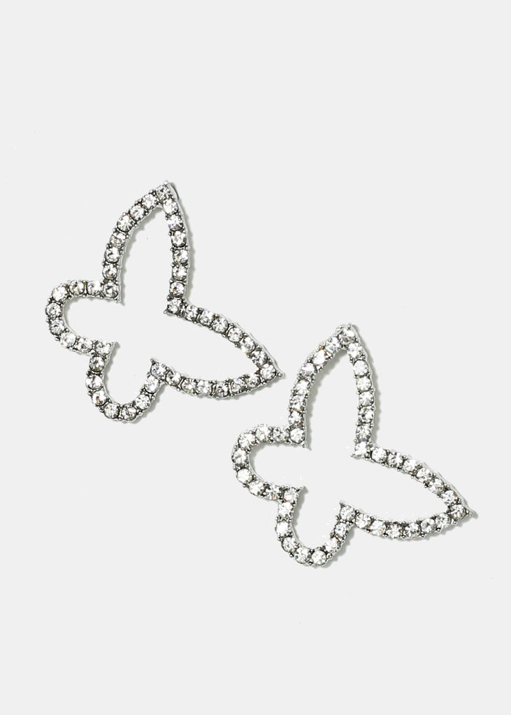 Rhinestone-Studded Butterfly Earrings Silver JEWELRY - Shop Miss A