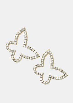 Rhinestone-Studded Butterfly Earrings Gold JEWELRY - Shop Miss A