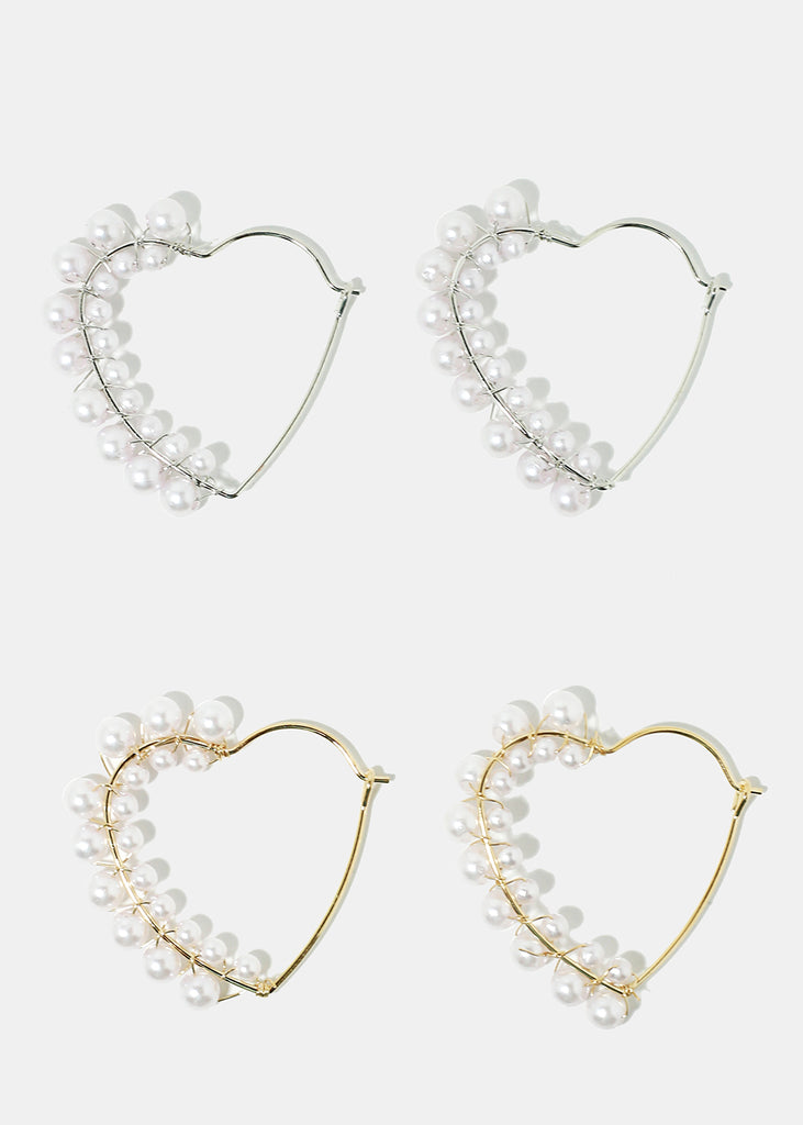 Pearl-Studded Heart Hoop Earrings  JEWELRY - Shop Miss A