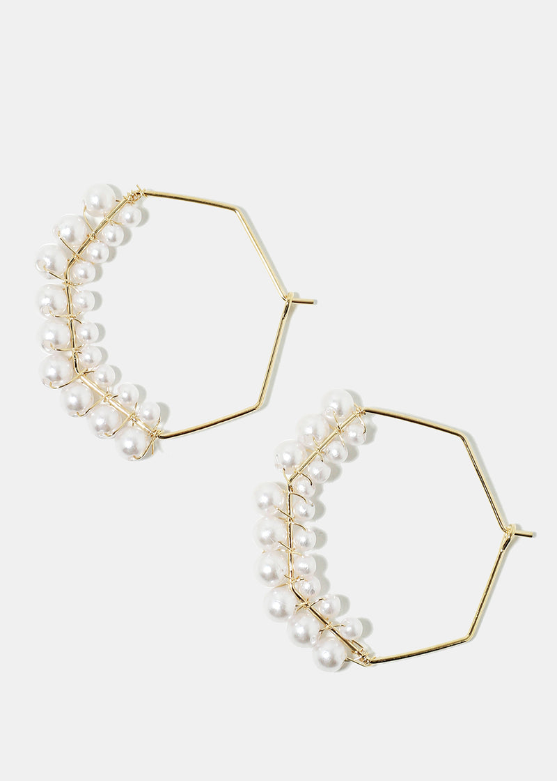 Pearl-Studded Geometric Hoop Earrings Gold JEWELRY - Shop Miss A