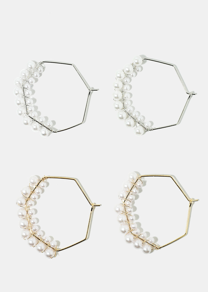 Pearl-Studded Geometric Hoop Earrings  JEWELRY - Shop Miss A