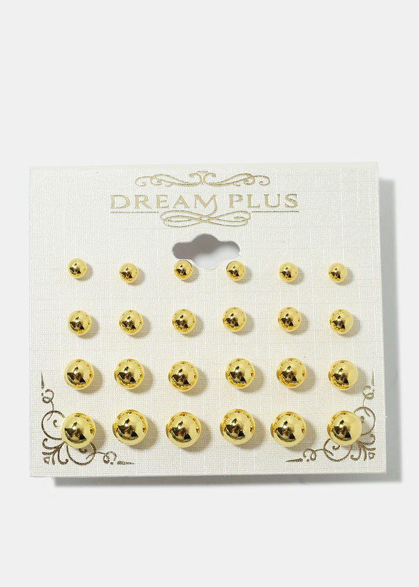 12-Pair Gold Ball Stud Earrings  JEWELRY - Shop Miss A