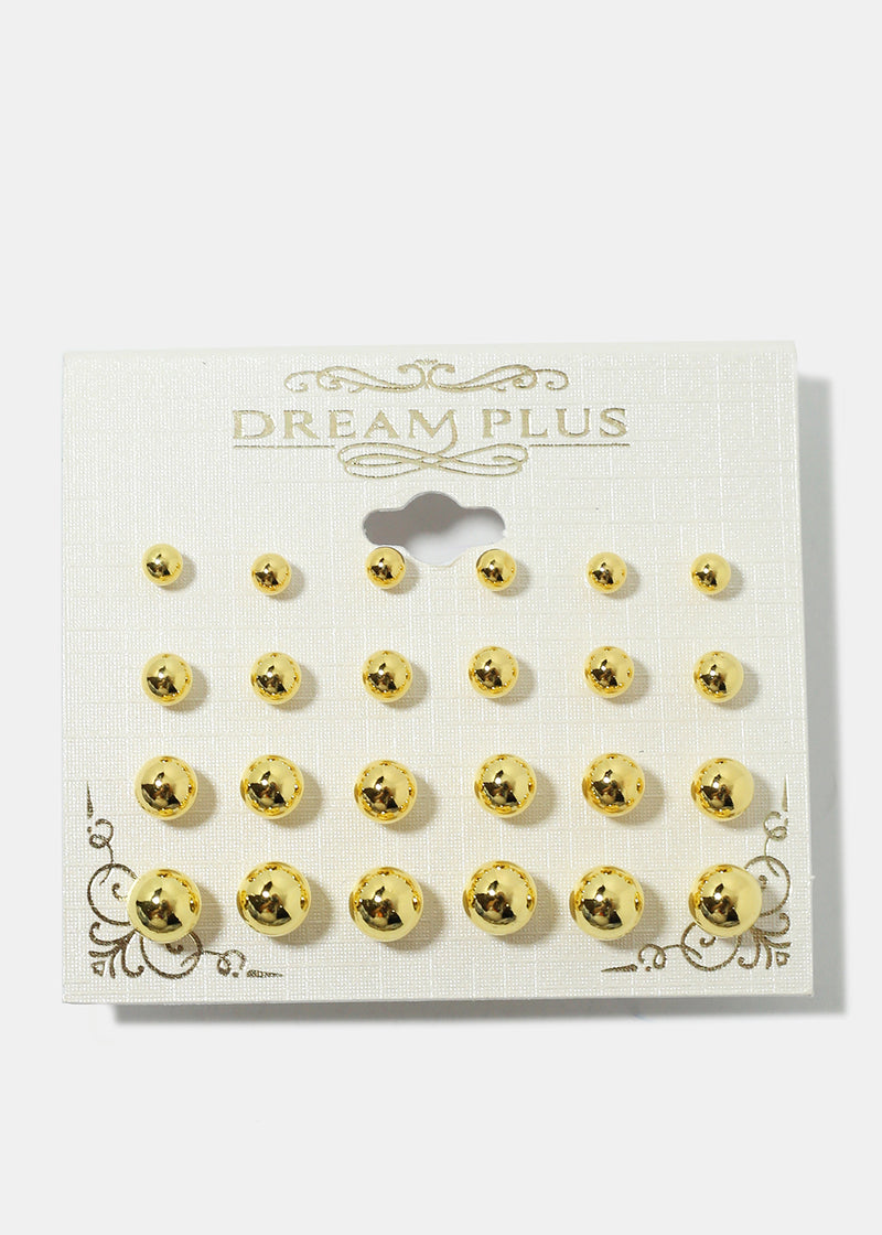 12-Pair Gold Ball Stud Earrings  JEWELRY - Shop Miss A