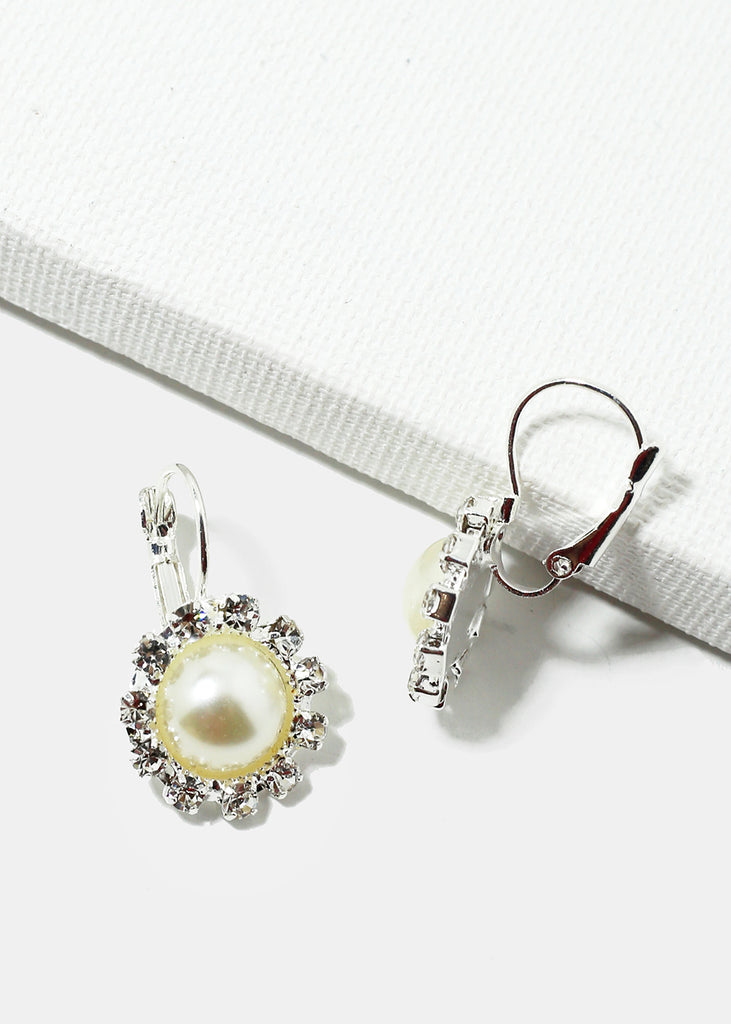 Rhinestone & Pearl Flower Earrings  JEWELRY - Shop Miss A
