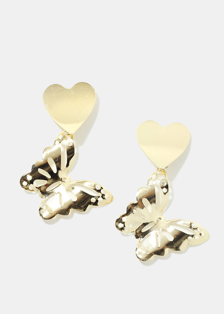 Heart & Butterfly Metal Earrings Gold JEWELRY - Shop Miss A