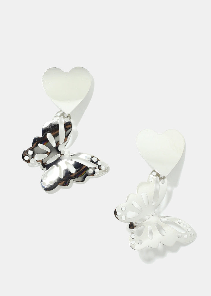 Heart & Butterfly Metal Earrings Silver JEWELRY - Shop Miss A