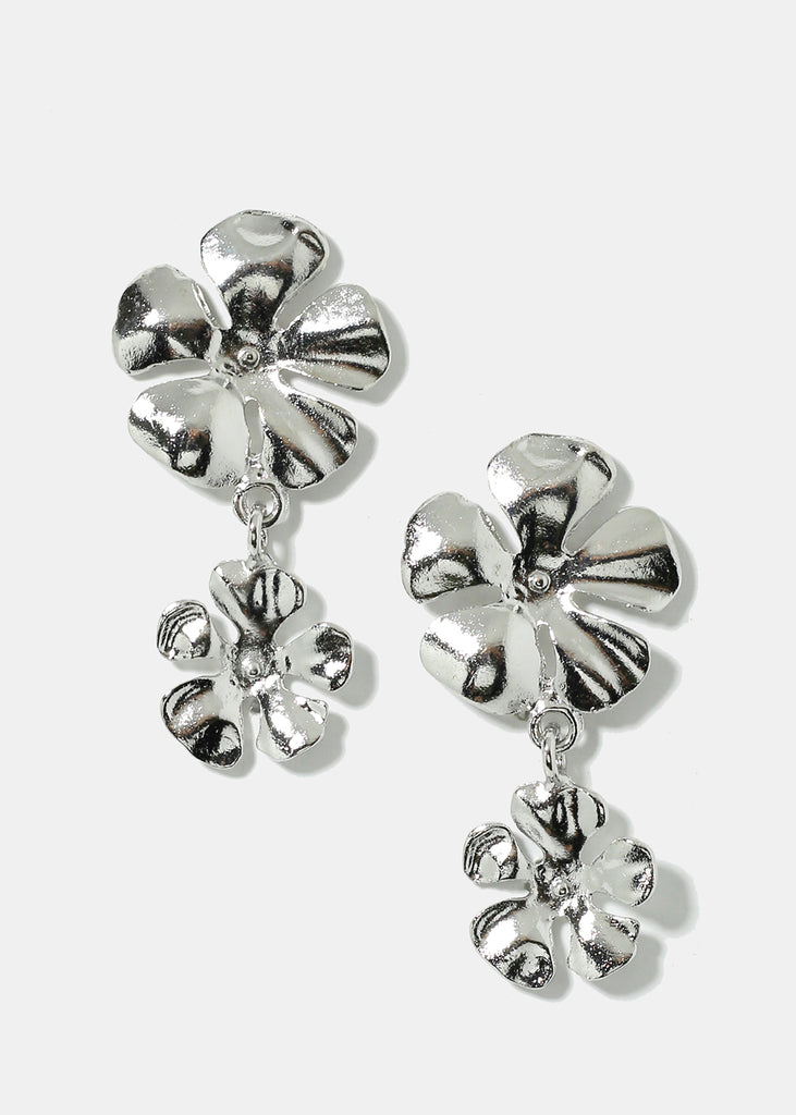 Metal Flower Earrings Silver JEWELRY - Shop Miss A
