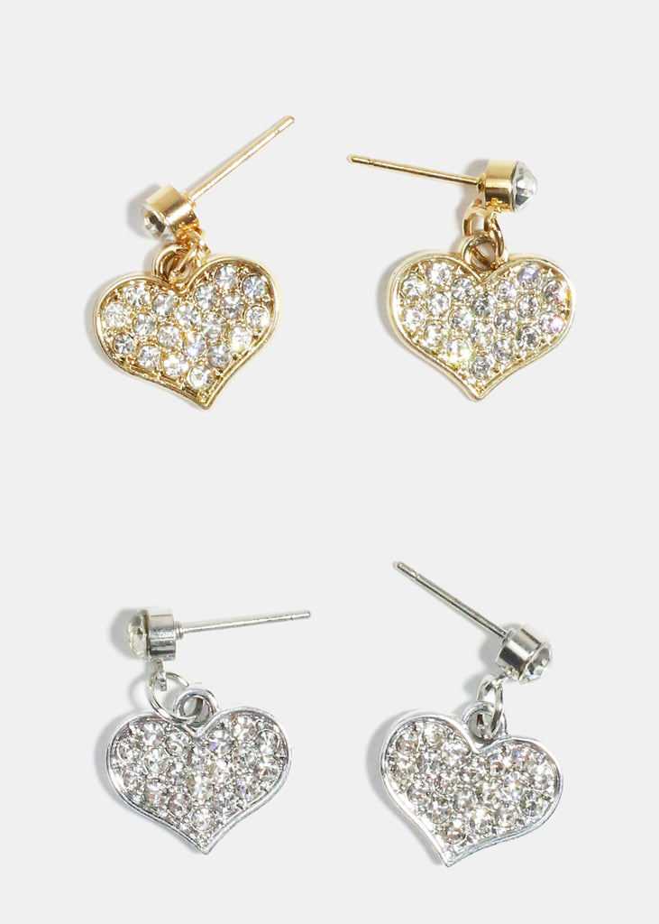 Rhinestone Heart Dangle Earrings  JEWELRY - Shop Miss A